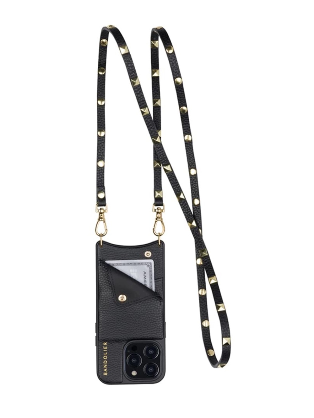 Bandolier Sarah Black Gold Pebble Leather Crossbody iPhone 11 Case and Strap